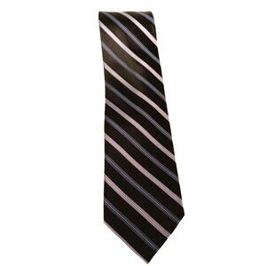 Claiborne Garment Guard Tie Handmade Mens Stripe Black Silver 100% Silk Necktie
